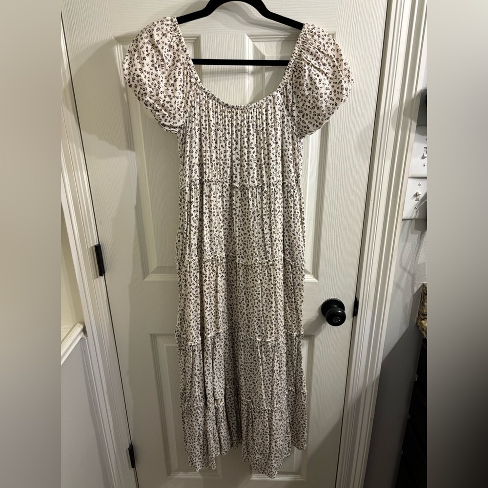 American Eagle Outfitters Cream Maxi Dress with Brown Floral Print